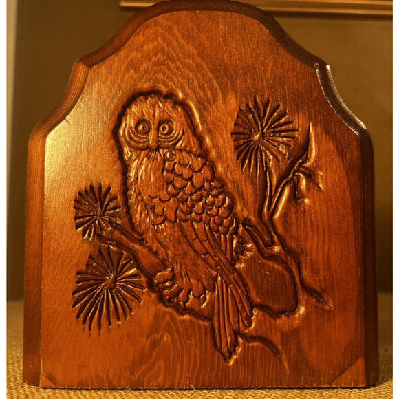 Book End Vintage Carved Owl on a Limb Stained Wood-Single Book End - Picture 1 of 8